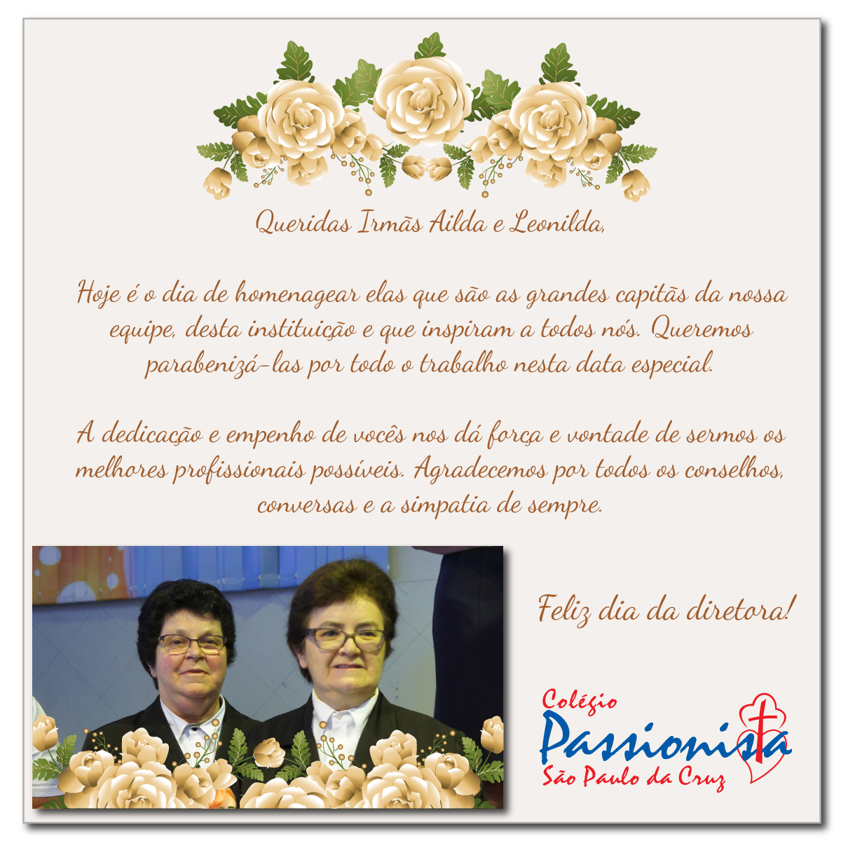 12 de Novembro - Dia da Diretora e Vice-Diretora! - S�o Paulo da Cruz Rede Passionista de Educa��o